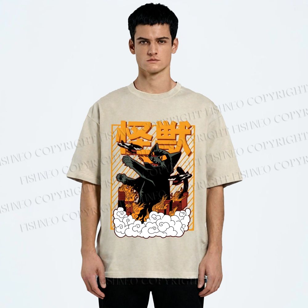 Unisex Monster Printed Washed Tee