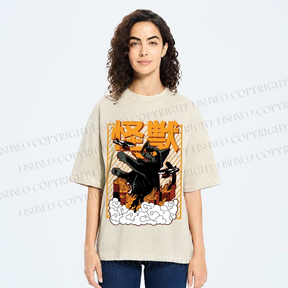 Unisex Monster Printed Washed Tee