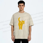 Unisex Funny Cat Hi Printed Washed Tee
