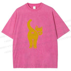 Unisex Funny Cat Hi Printed Washed Tee