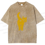 Unisex Funny Cat Hi Printed Washed Tee