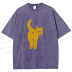 Unisex Funny Cat Hi Printed Washed Tee