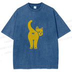 Unisex Funny Cat Hi Printed Washed Tee