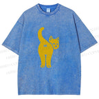 Unisex Funny Cat Hi Printed Washed Tee