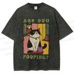 Unisex Are You Pooping Cat Printed Washed Tee