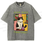Unisex Are You Pooping Cat Printed Washed Tee