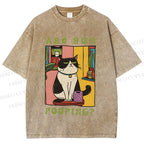 Unisex Are You Pooping Cat Printed Washed Tee