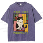Unisex Are You Pooping Cat Printed Washed Tee