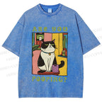 Unisex Are You Pooping Cat Printed Washed Tee