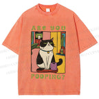 Unisex Are You Pooping Cat Printed Washed Tee