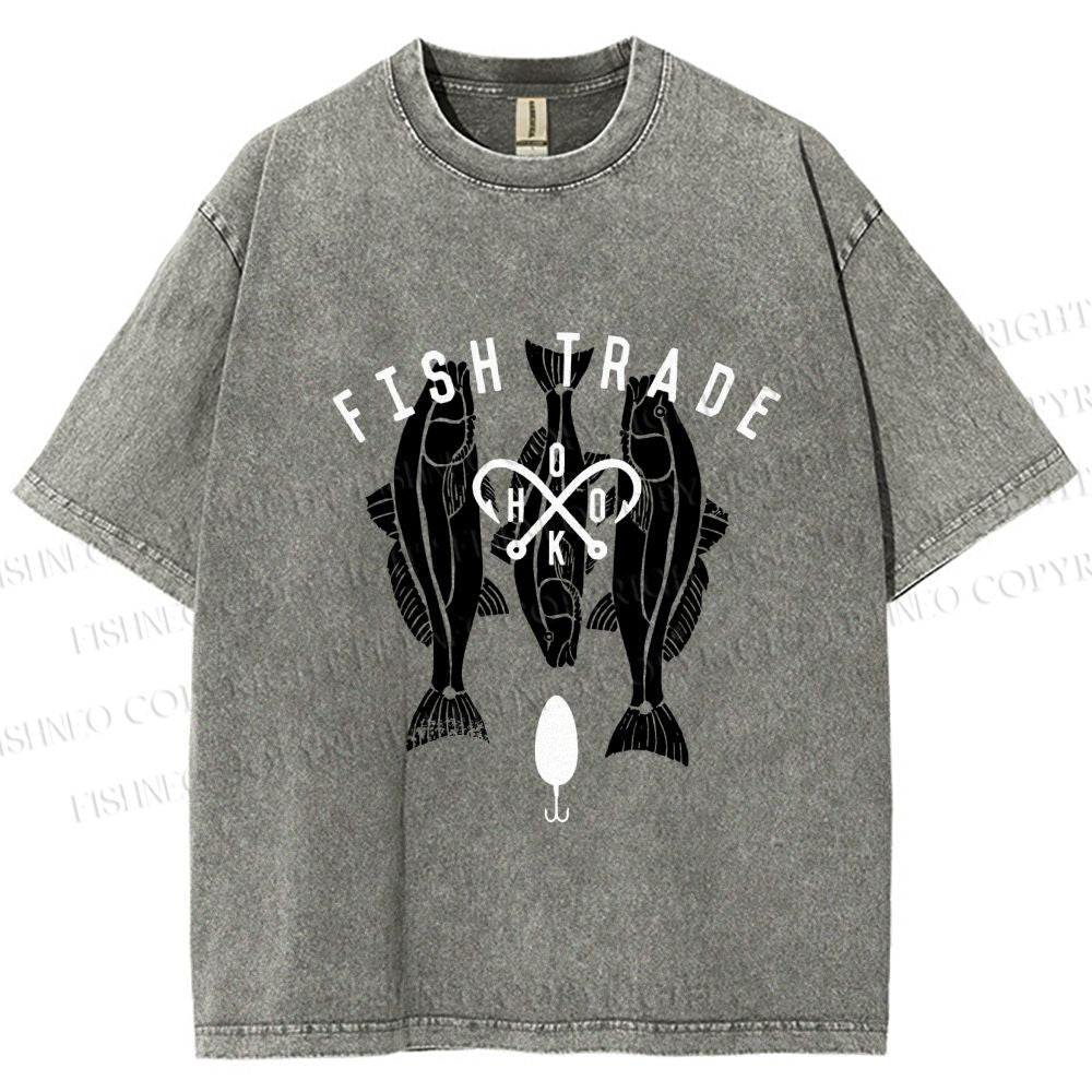 Unisex Vintage Fish Tarde Printed Washed Tee