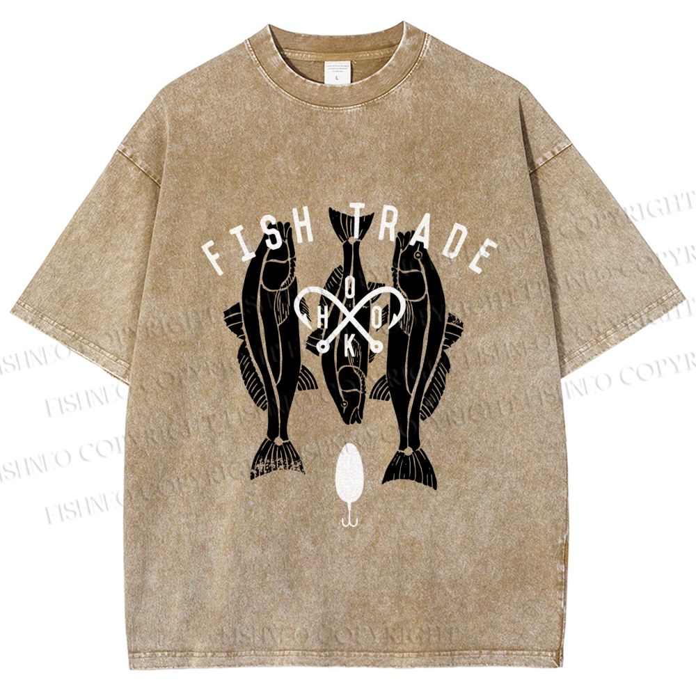 Unisex Vintage Fish Tarde Printed Washed Tee