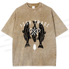 Unisex Vintage Fish Tarde Printed Washed Tee