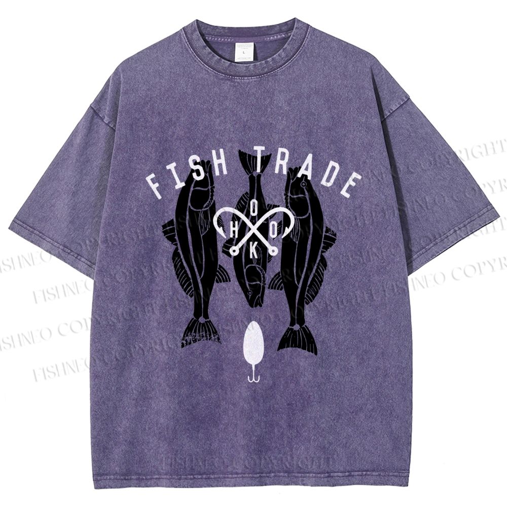 Unisex Vintage Fish Tarde Printed Washed Tee