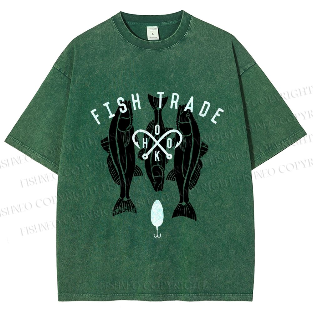 Unisex Vintage Fish Tarde Printed Washed Tee