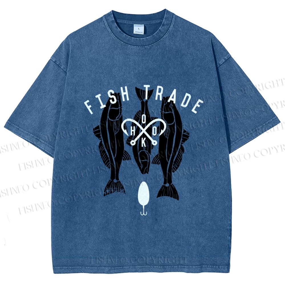 Unisex Vintage Fish Tarde Printed Washed Tee