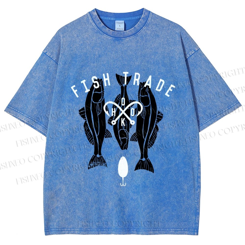 Unisex Vintage Fish Tarde Printed Washed Tee