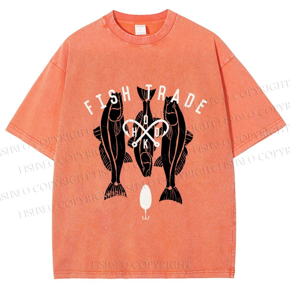 Unisex Vintage Fish Tarde Printed Washed Tee