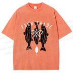 Unisex Vintage Fish Tarde Printed Washed Tee