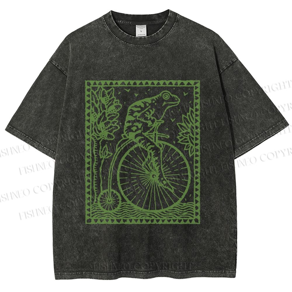 Unisex Vintage Frog Printed Washed Tee