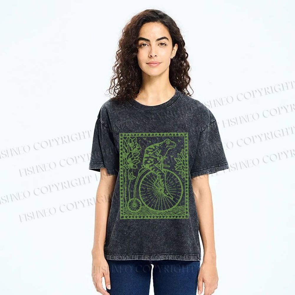 Unisex Vintage Frog Printed Washed Tee