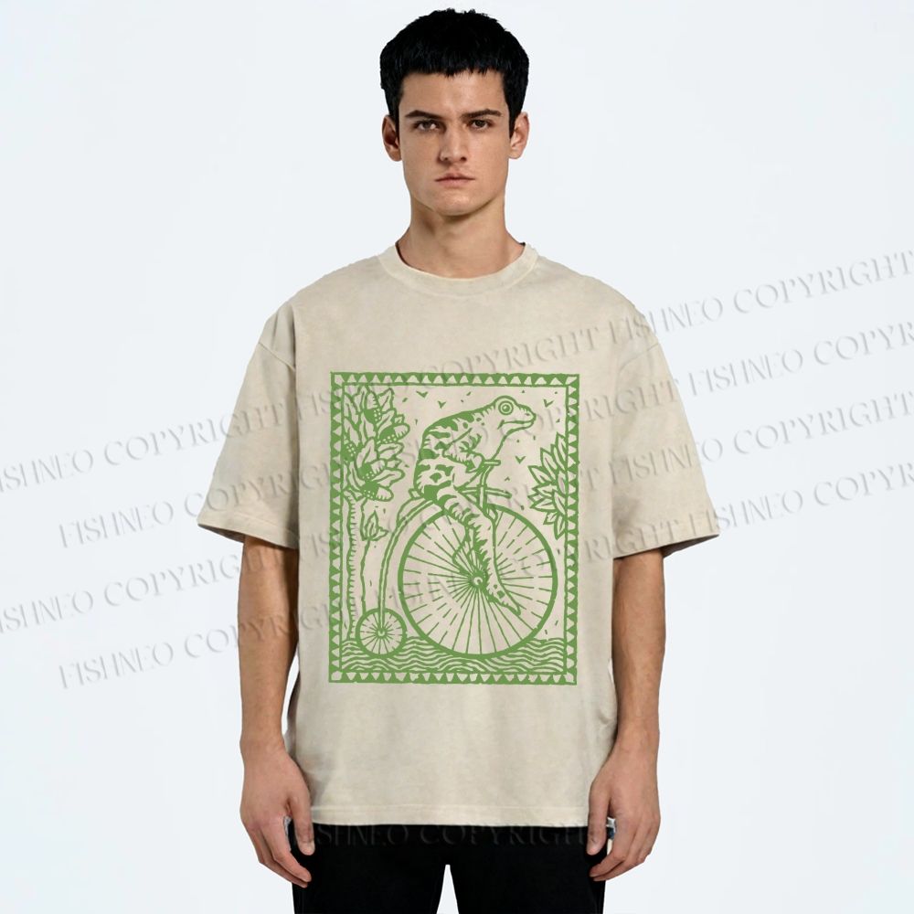 Unisex Vintage Frog Printed Washed Tee