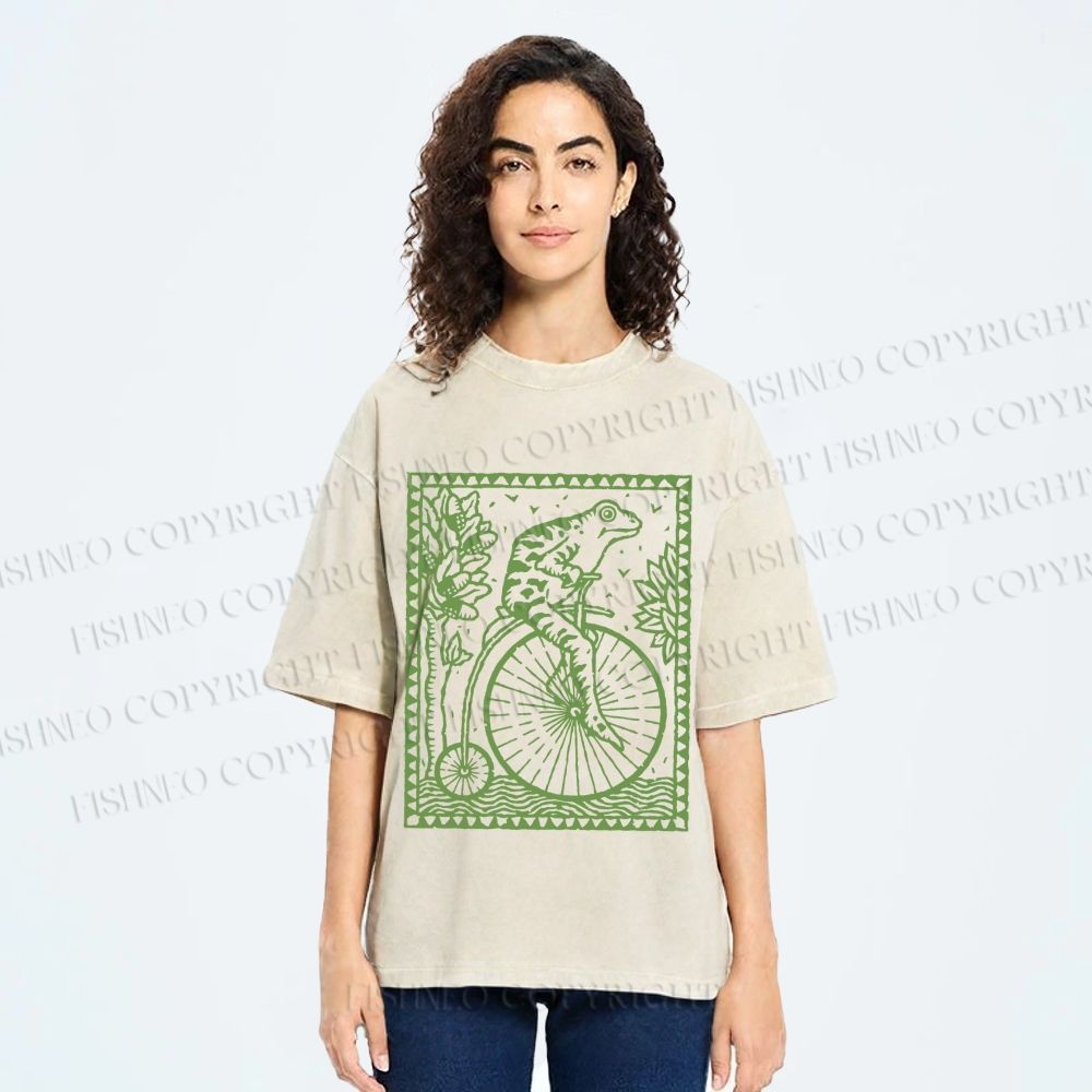 Unisex Vintage Frog Printed Washed Tee
