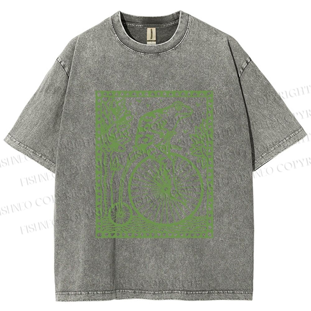 Unisex Vintage Frog Printed Washed Tee