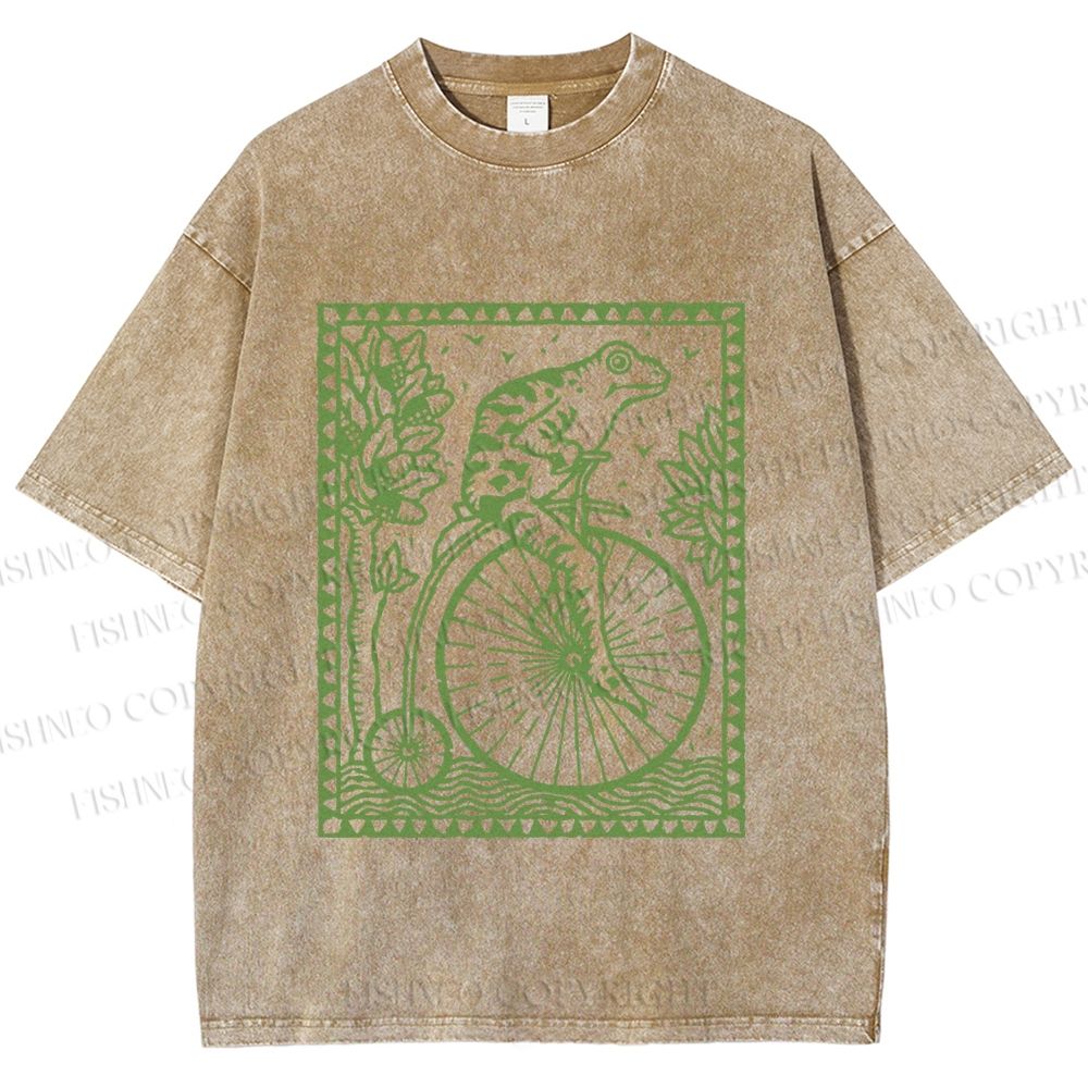 Unisex Vintage Frog Printed Washed Tee