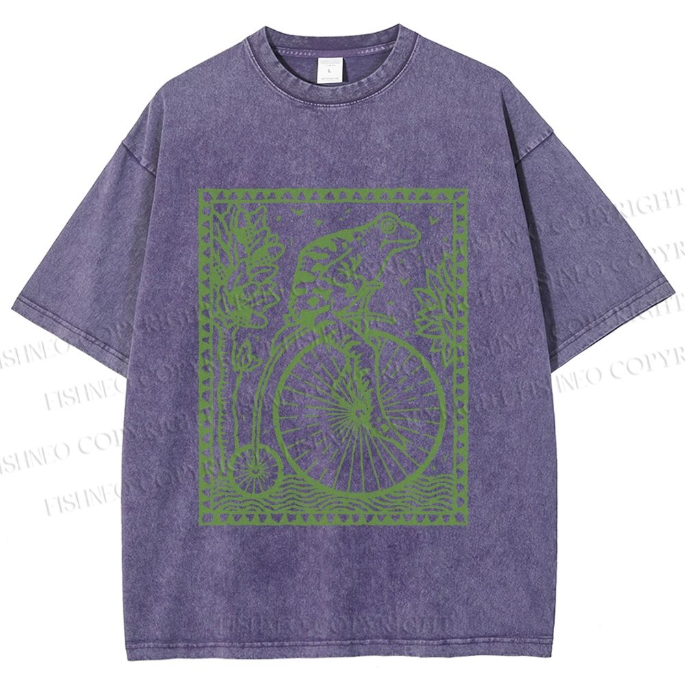 Unisex Vintage Frog Printed Washed Tee