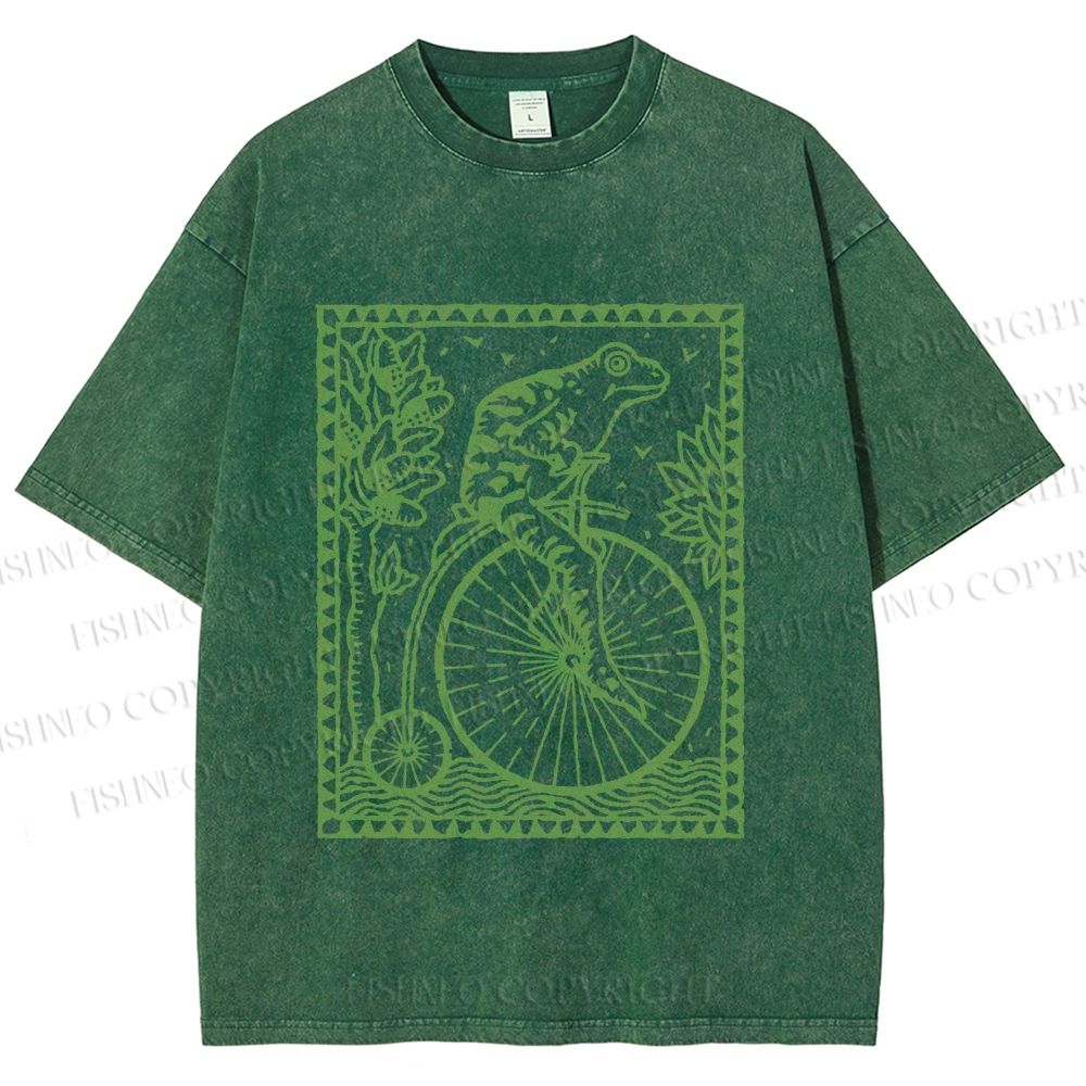 Unisex Vintage Frog Printed Washed Tee