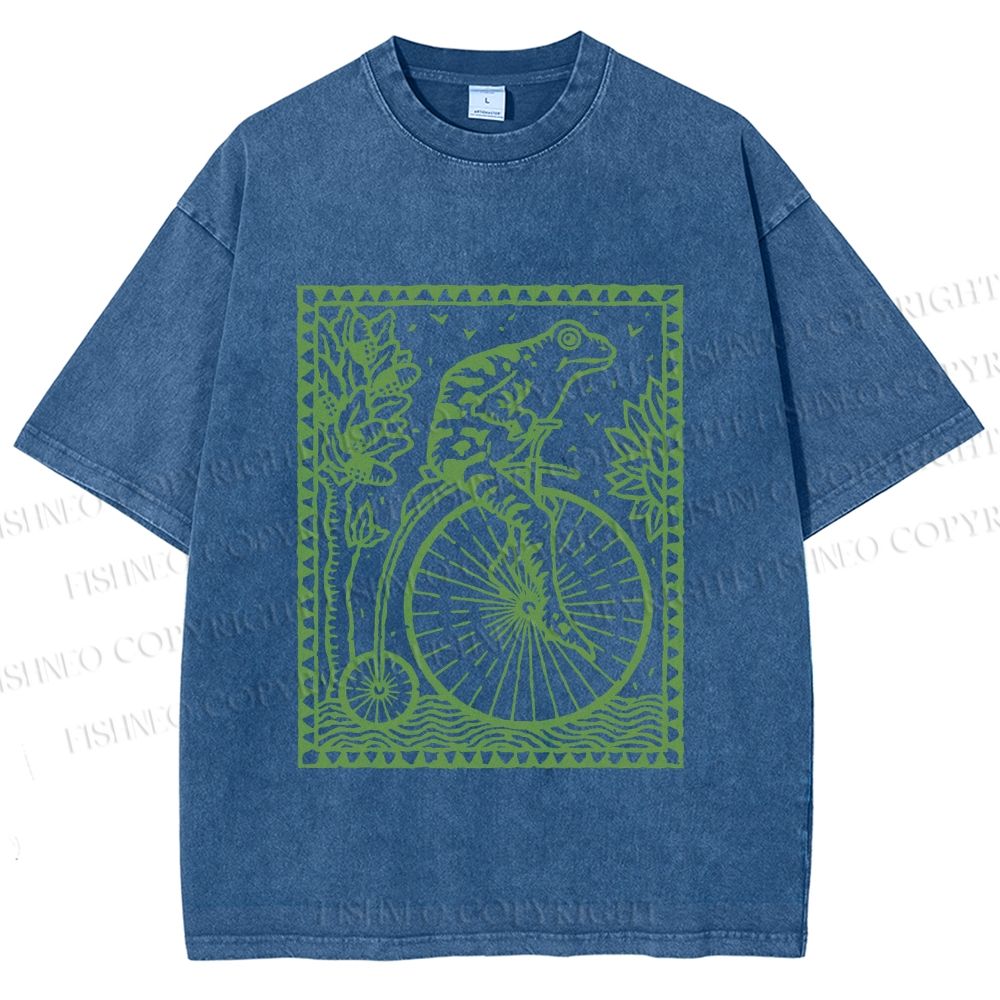 Unisex Vintage Frog Printed Washed Tee