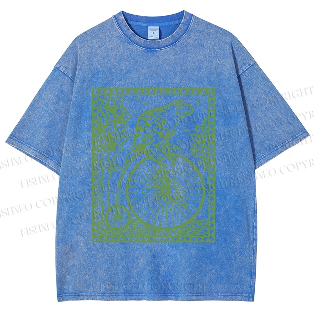 Unisex Vintage Frog Printed Washed Tee