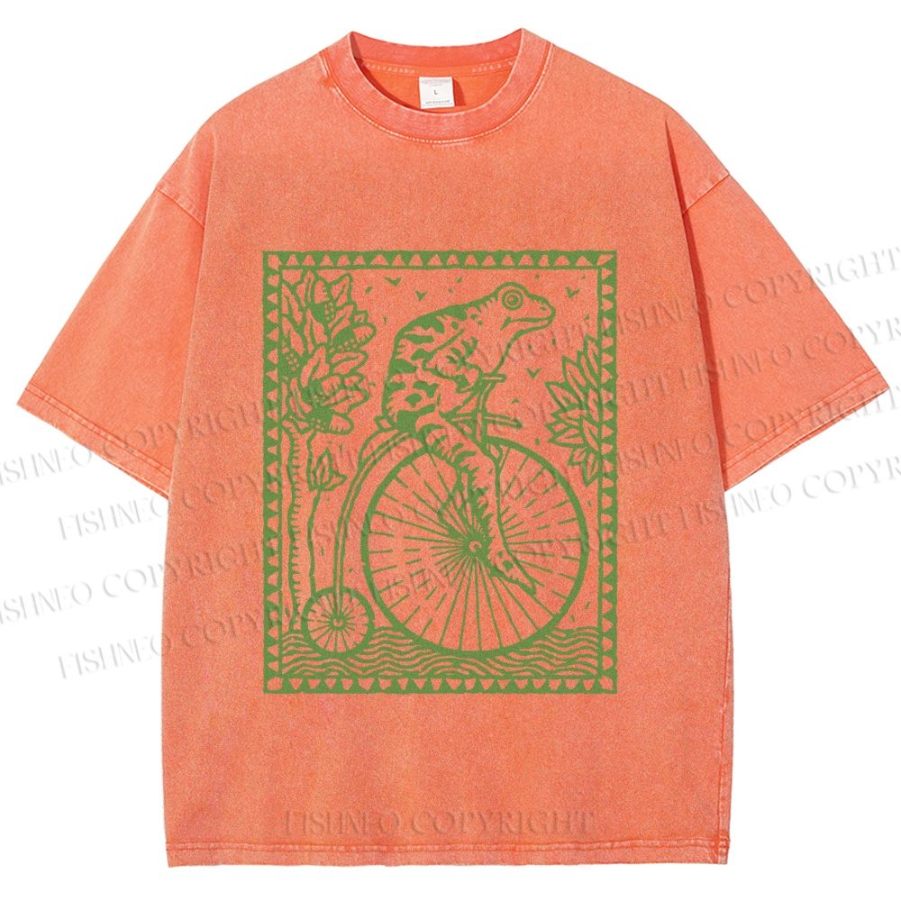 Unisex Vintage Frog Printed Washed Tee