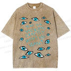 Unisex Artistic Eyes Printed Washed Tee
