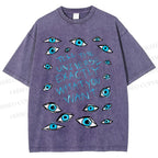 Unisex Artistic Eyes Printed Washed Tee