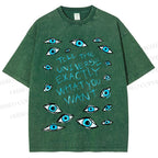 Unisex Artistic Eyes Printed Washed Tee