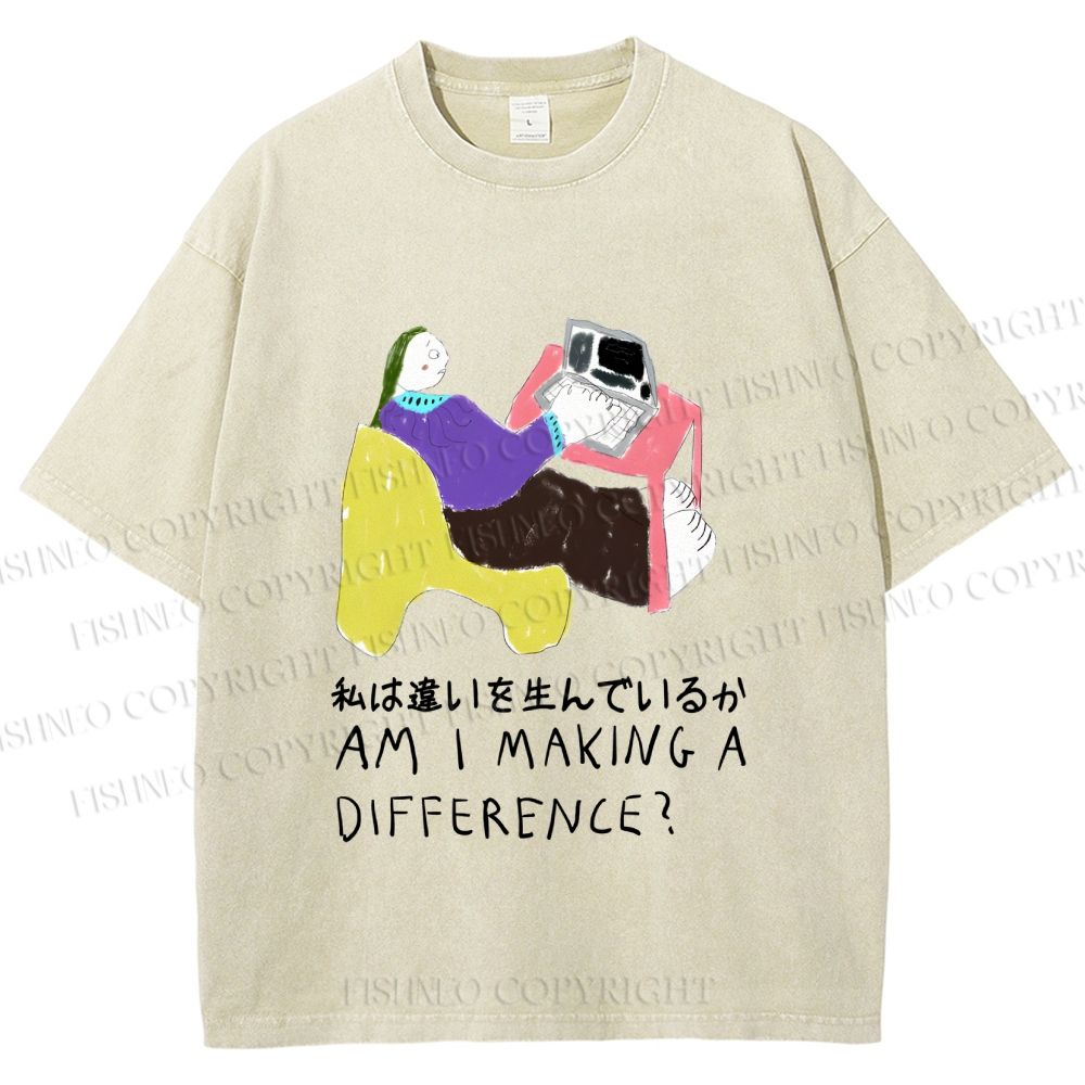 Unisex Am I Making A Difference Graffiti Printed Washed Tee