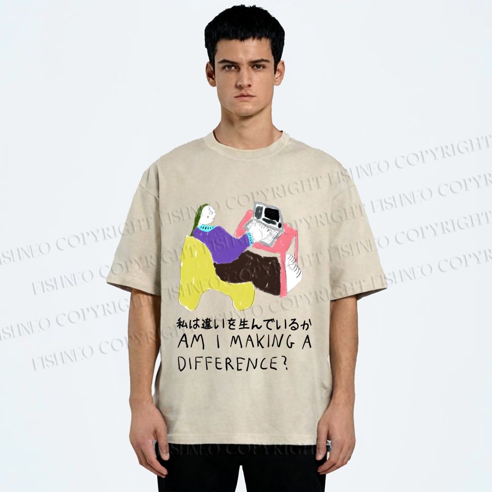 Unisex Am I Making A Difference Graffiti Printed Washed Tee