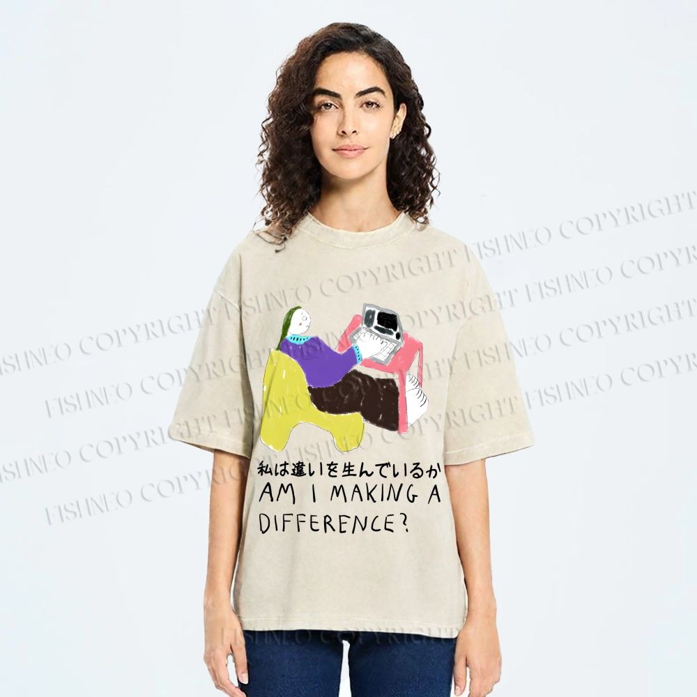 Unisex Am I Making A Difference Graffiti Printed Washed Tee