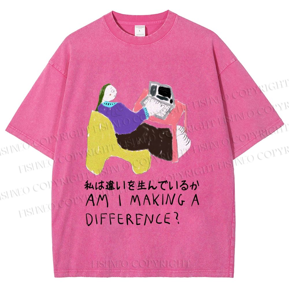 Unisex Am I Making A Difference Graffiti Printed Washed Tee