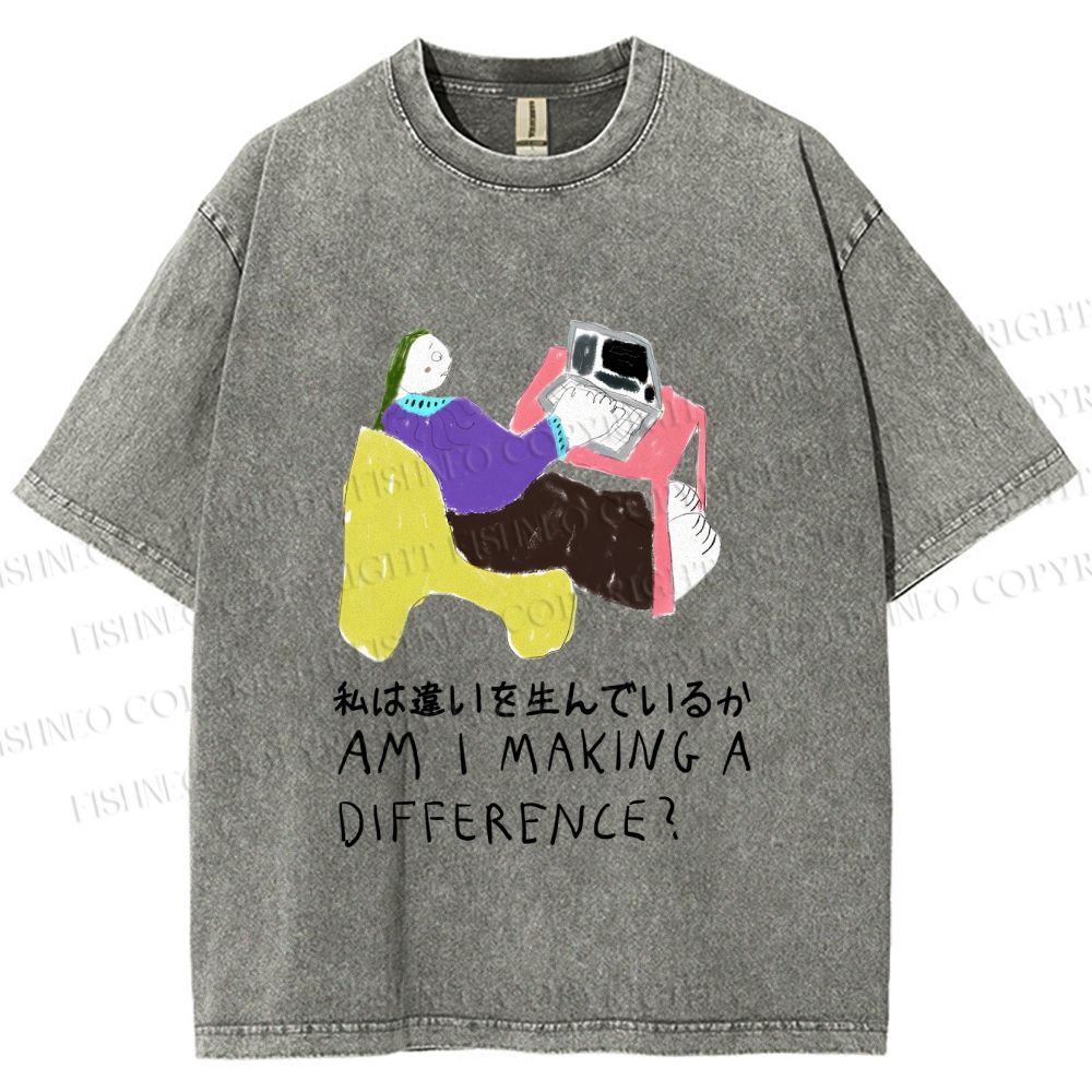 Unisex Am I Making A Difference Graffiti Printed Washed Tee