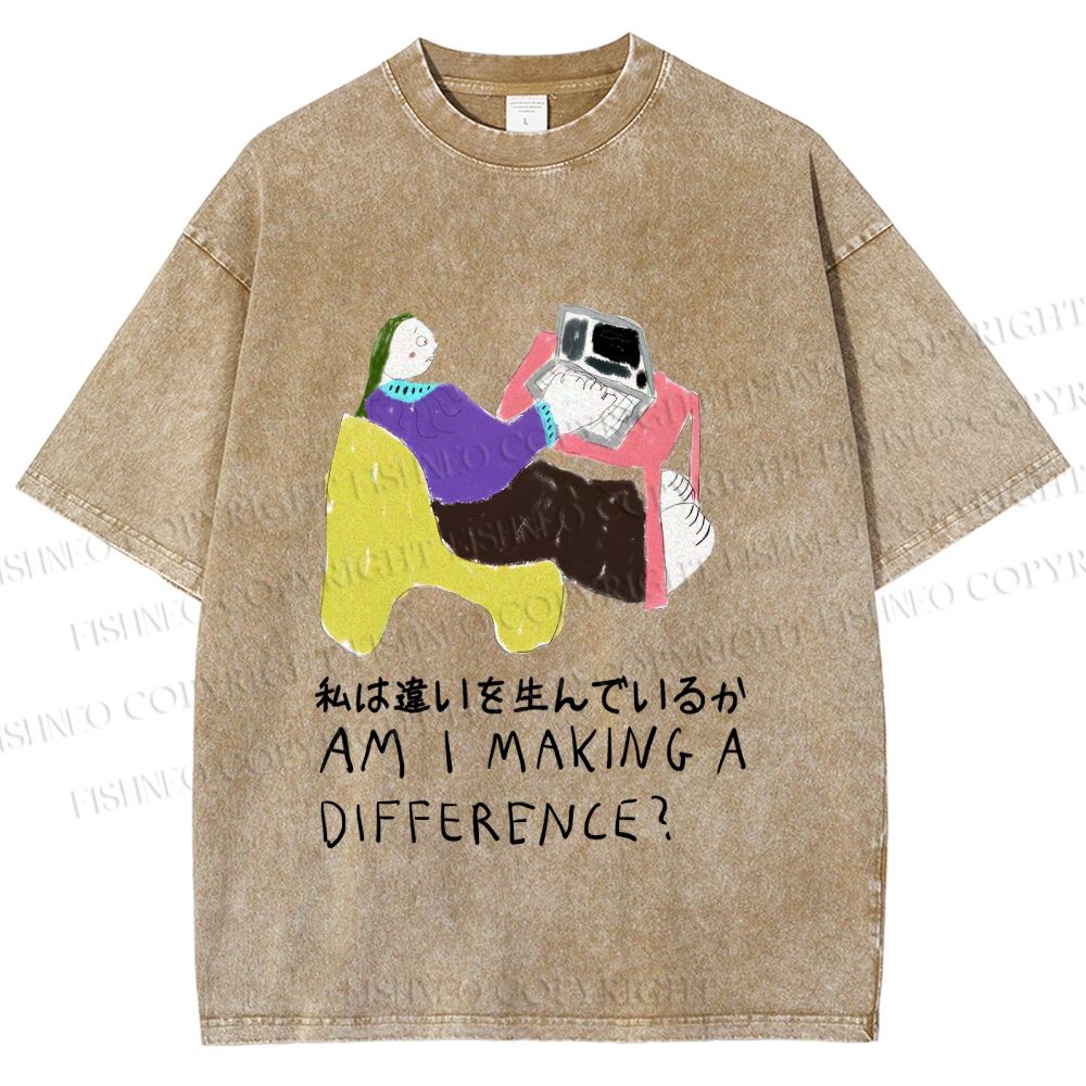 Unisex Am I Making A Difference Graffiti Printed Washed Tee