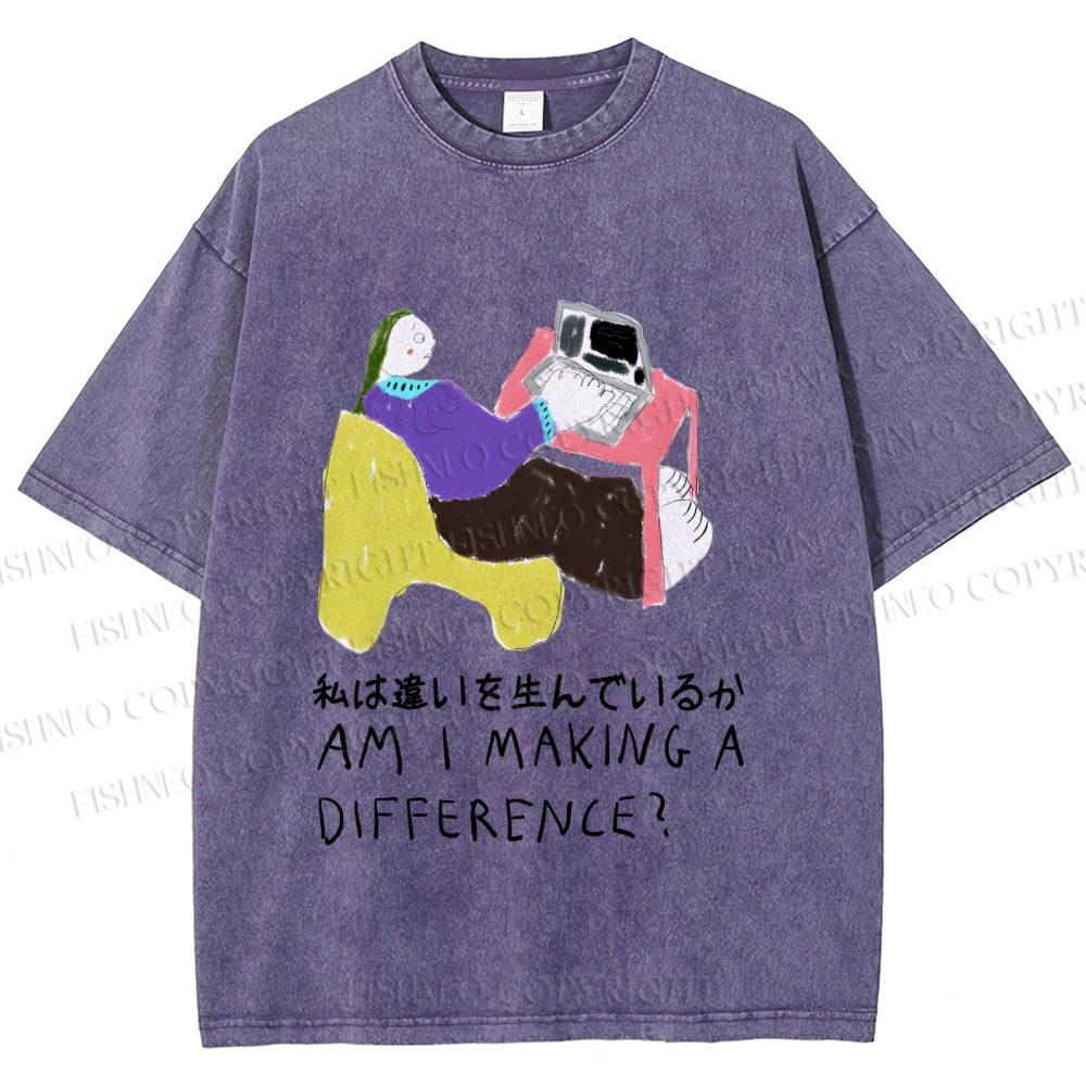 Unisex Am I Making A Difference Graffiti Printed Washed Tee