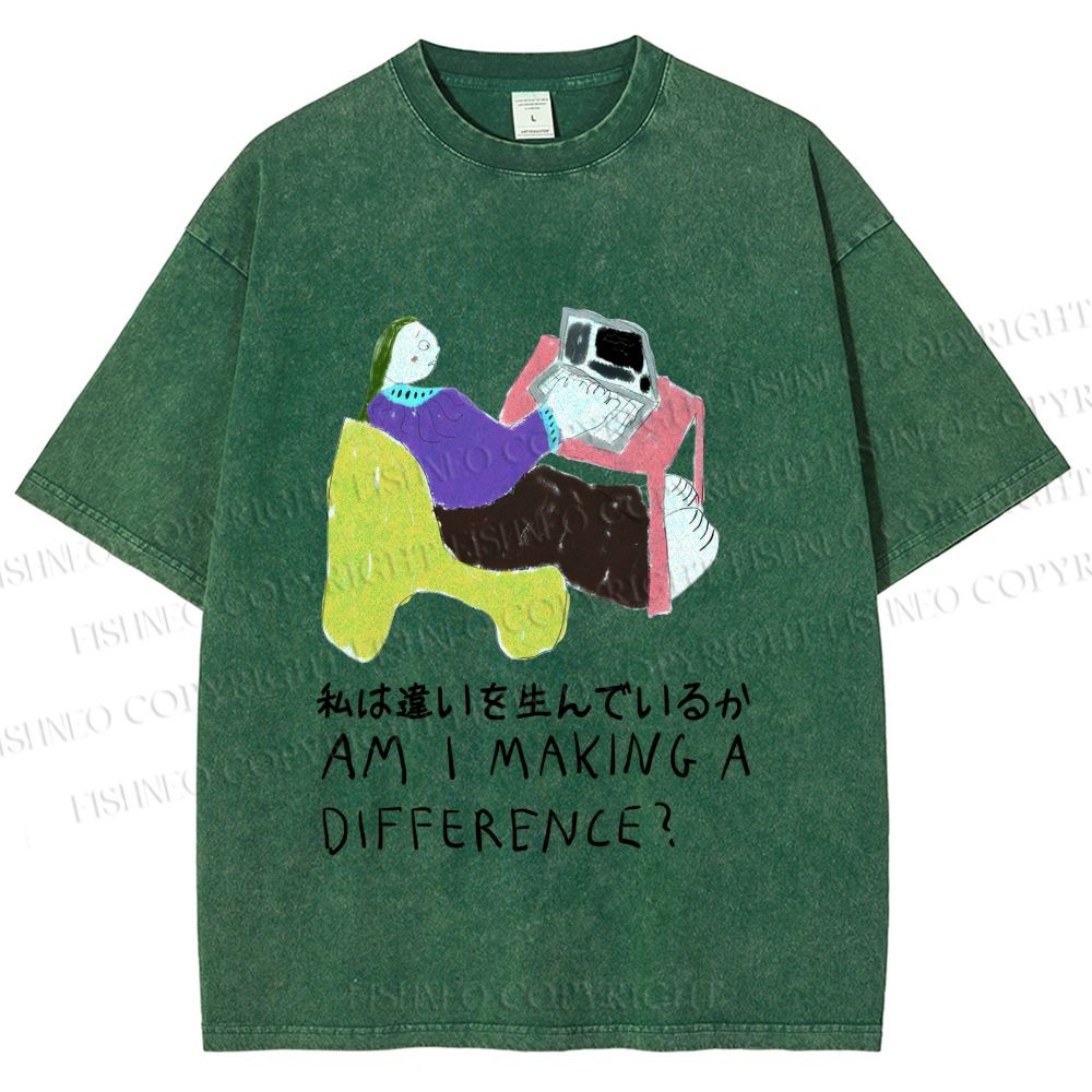 Unisex Am I Making A Difference Graffiti Printed Washed Tee