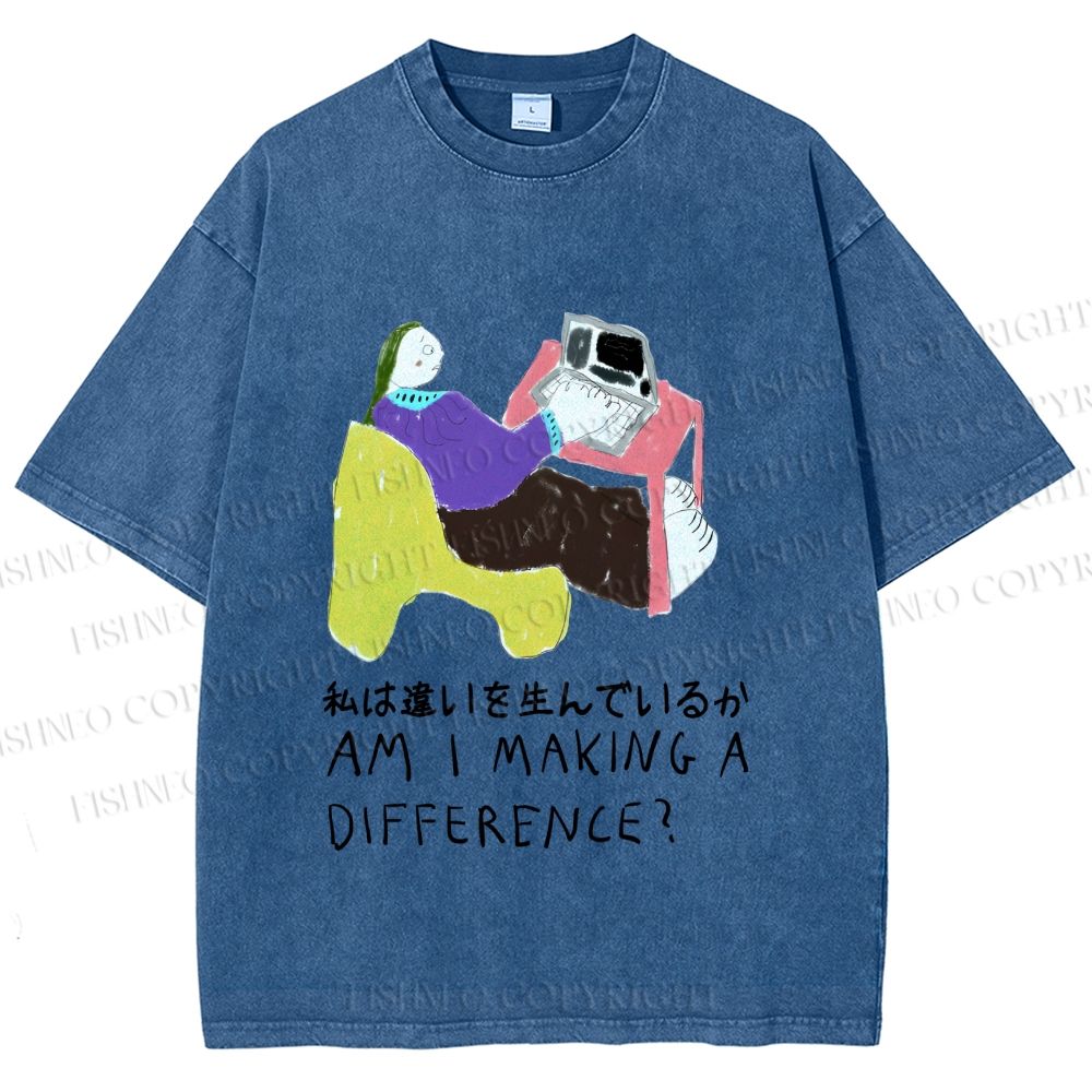 Unisex Am I Making A Difference Graffiti Printed Washed Tee