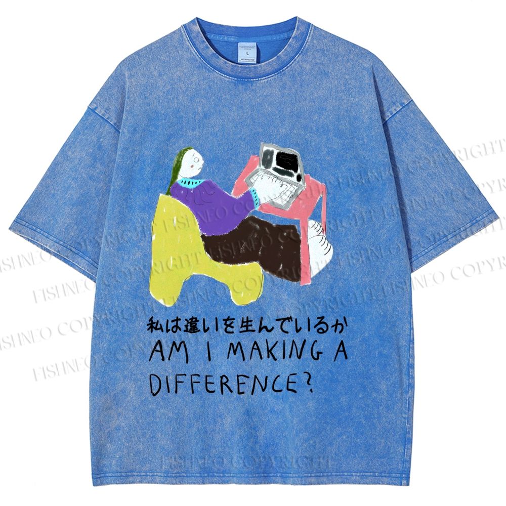 Unisex Am I Making A Difference Graffiti Printed Washed Tee