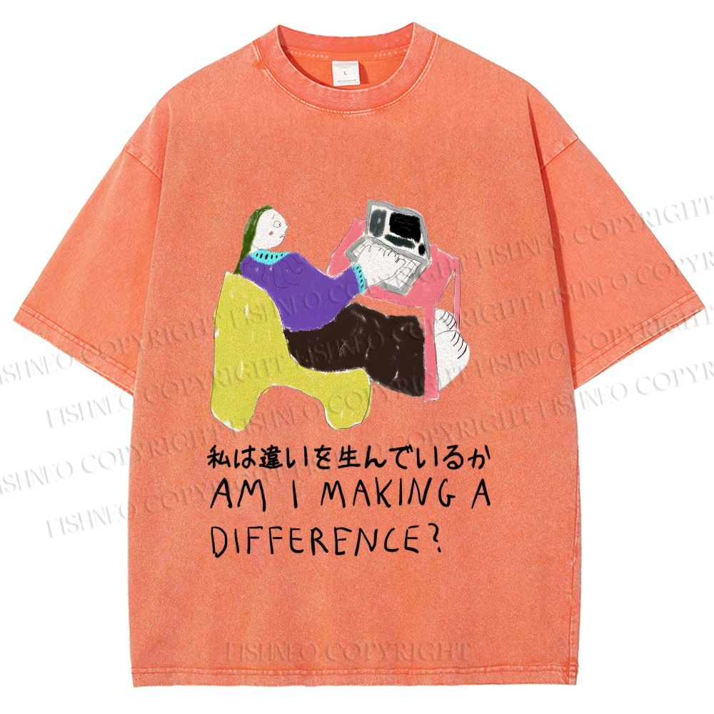 Unisex Am I Making A Difference Graffiti Printed Washed Tee