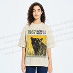 Unisex Vintage Japanese Panther Printed Washed Tee