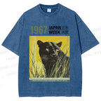 Unisex Vintage Japanese Panther Printed Washed Tee
